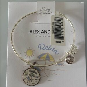 Alex and Ani Happy Retirement Relax Beach Silver Charm Bracelet adjustable glam